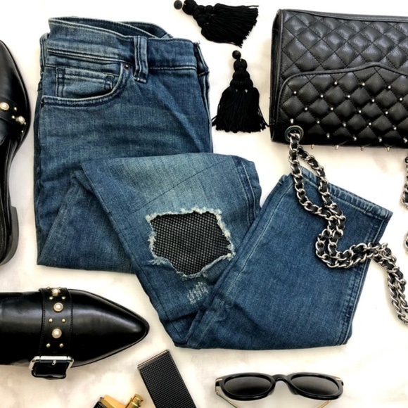 Free People Denim - Free People Distressed Fishnet Detail Skinny Jeans
